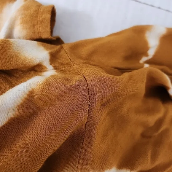 Jens Pirate Booty Mini Dress Mustard Tie-Dye Tie Waist Wrap Boho Button Front